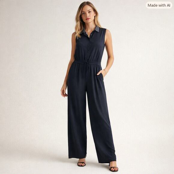Abbey Glass Pants - Abbey Glass Jumpsuit Navy Blue Floral Lace Size 6
